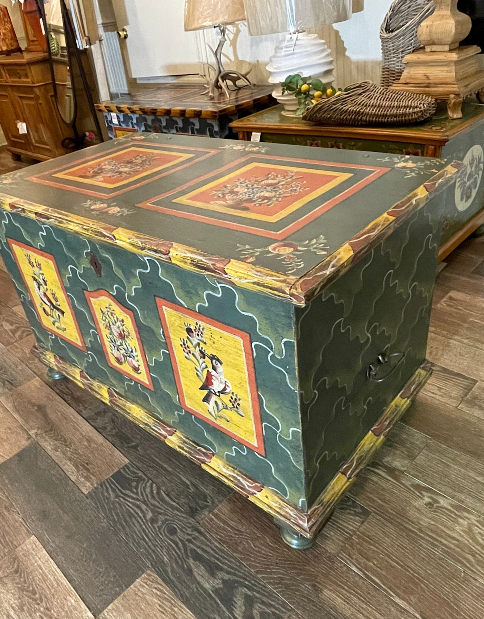 Handpainted Trunk II - Green - Bohemian Birds
