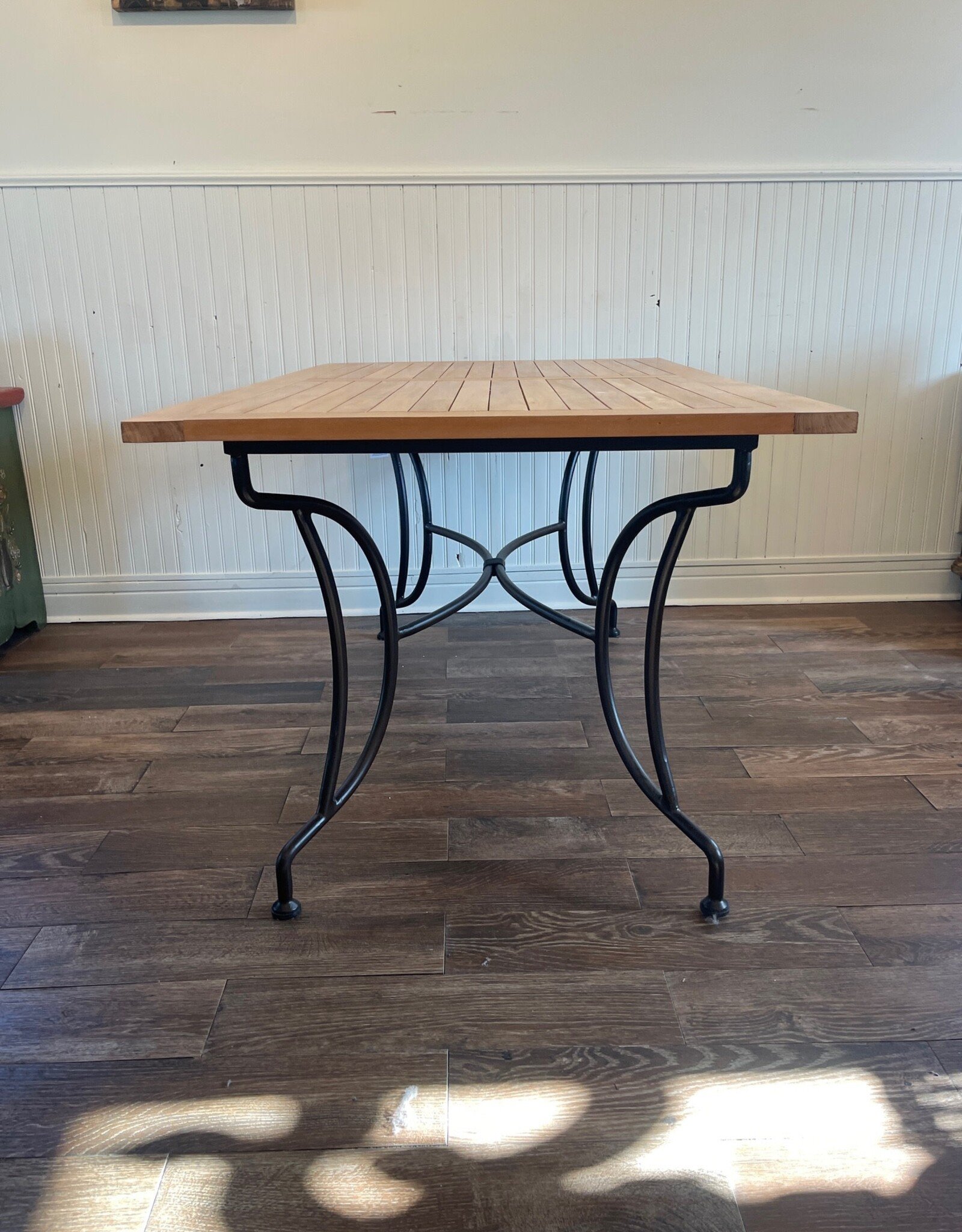 Iron Table With Teak Top - Versailles. 63" Long x 35" Wide x 30" Tall