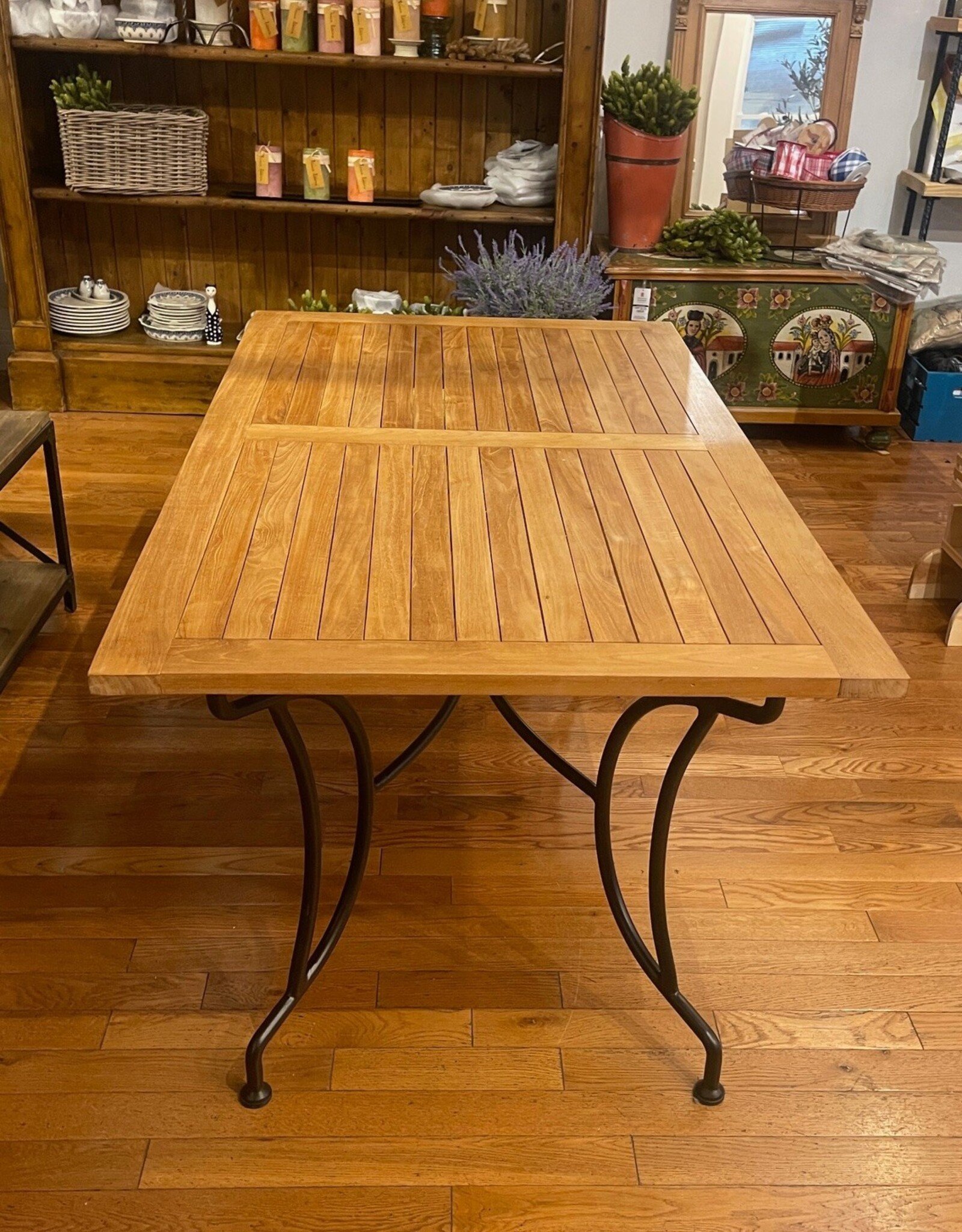 Iron Table With Teak Top - Versailles. 63" Long x 35" Wide x 30" Tall