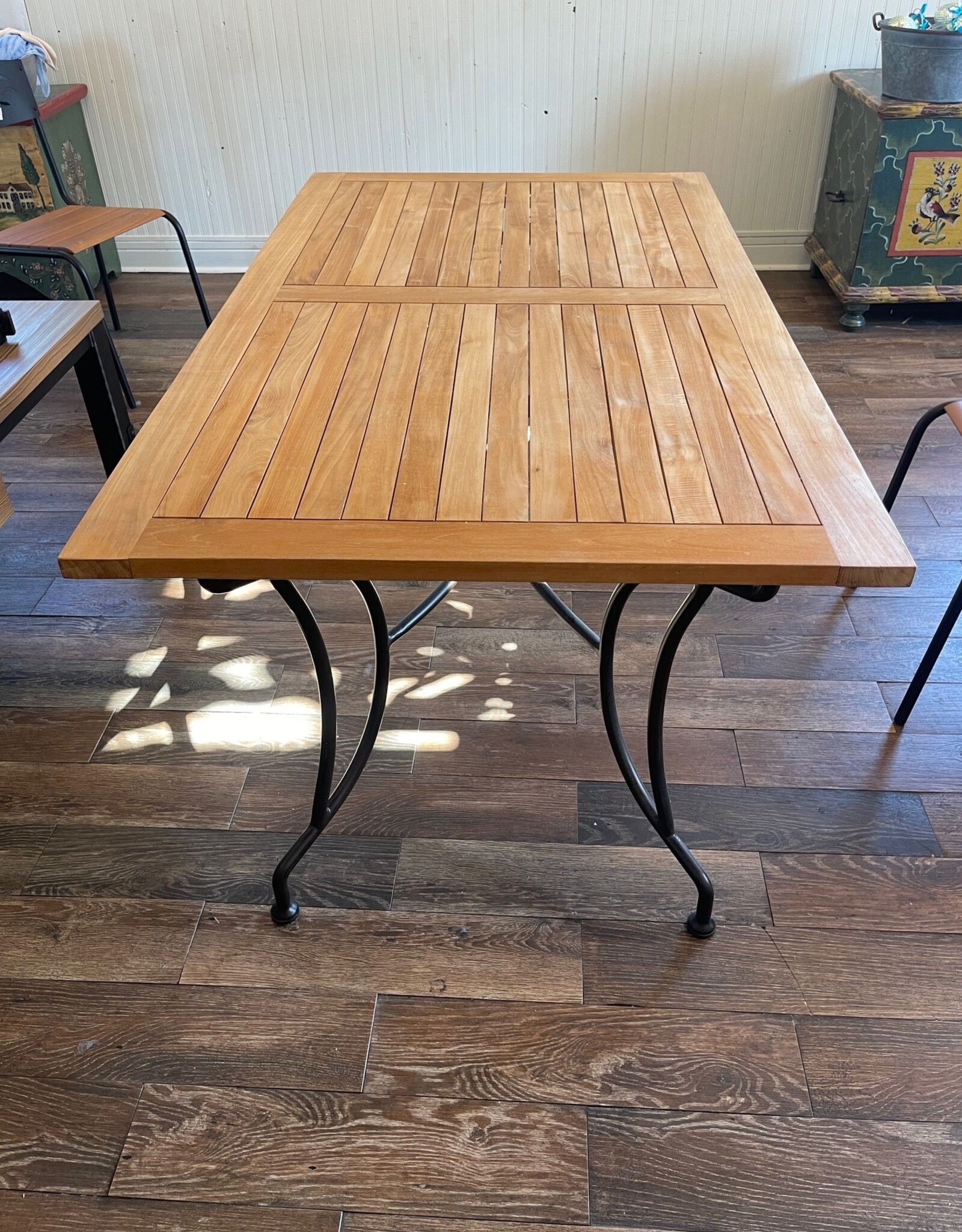 Iron Table With Teak Top - Versailles. 63" Long x 35" Wide x 30" Tall