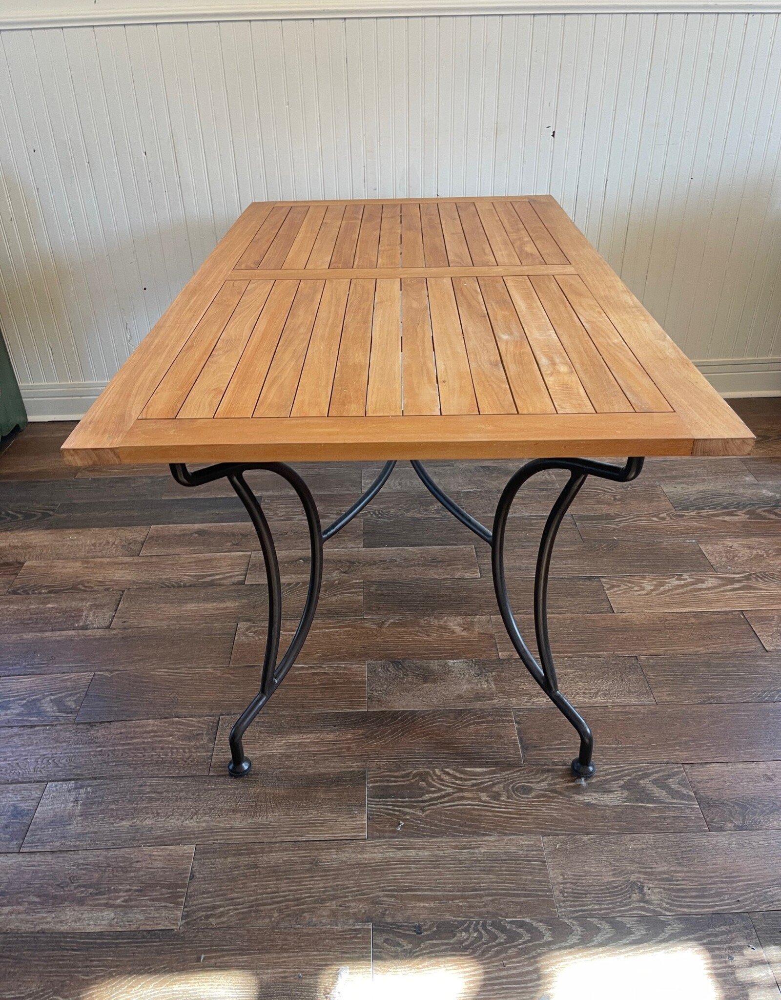 Iron Table With Teak Top - Versailles. 63" Long x 35" Wide x 30" Tall