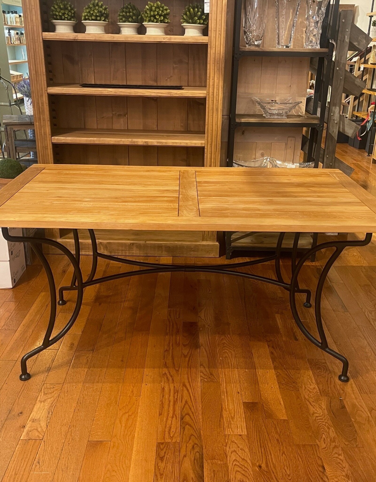 Iron Table With Teak Top - Versailles. 63" Long x 35" Wide x 30" Tall