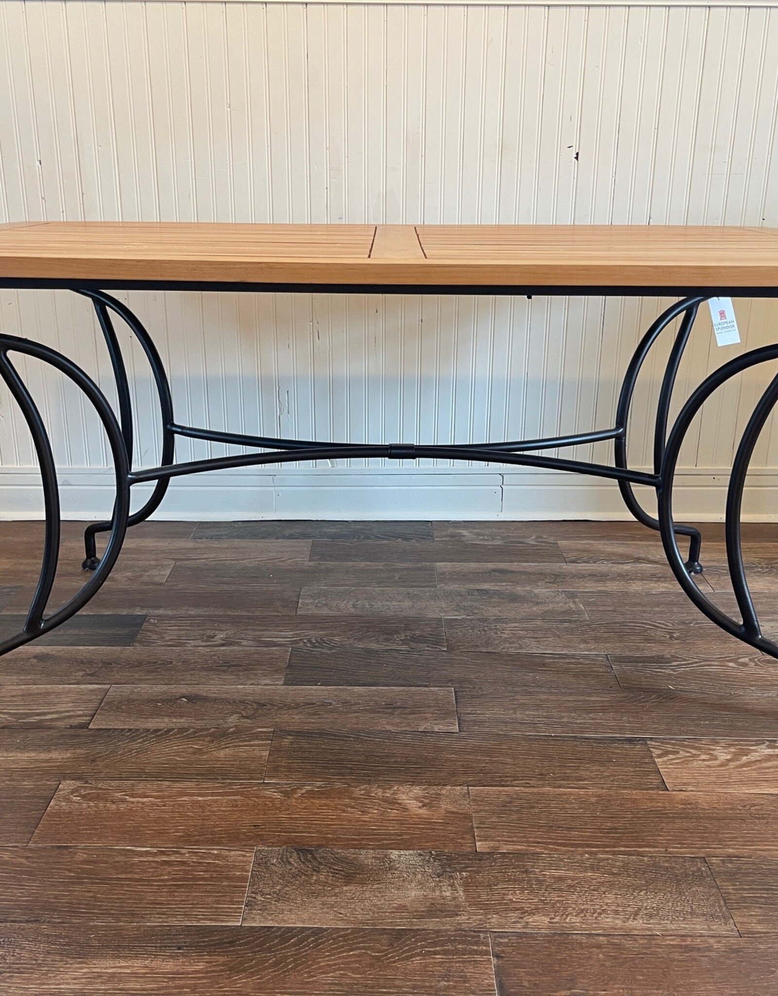 Iron Table With Teak Top - Versailles. 63" Long x 35" Wide x 30" Tall