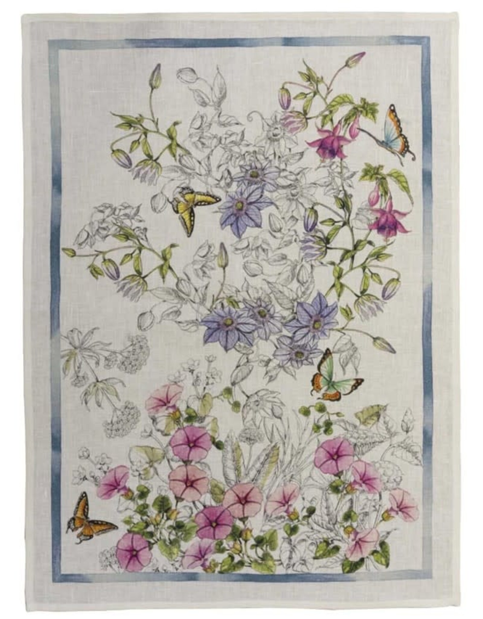 Italian Linen - Gravure Bleu Kitchen Towel 20"x28" Cream