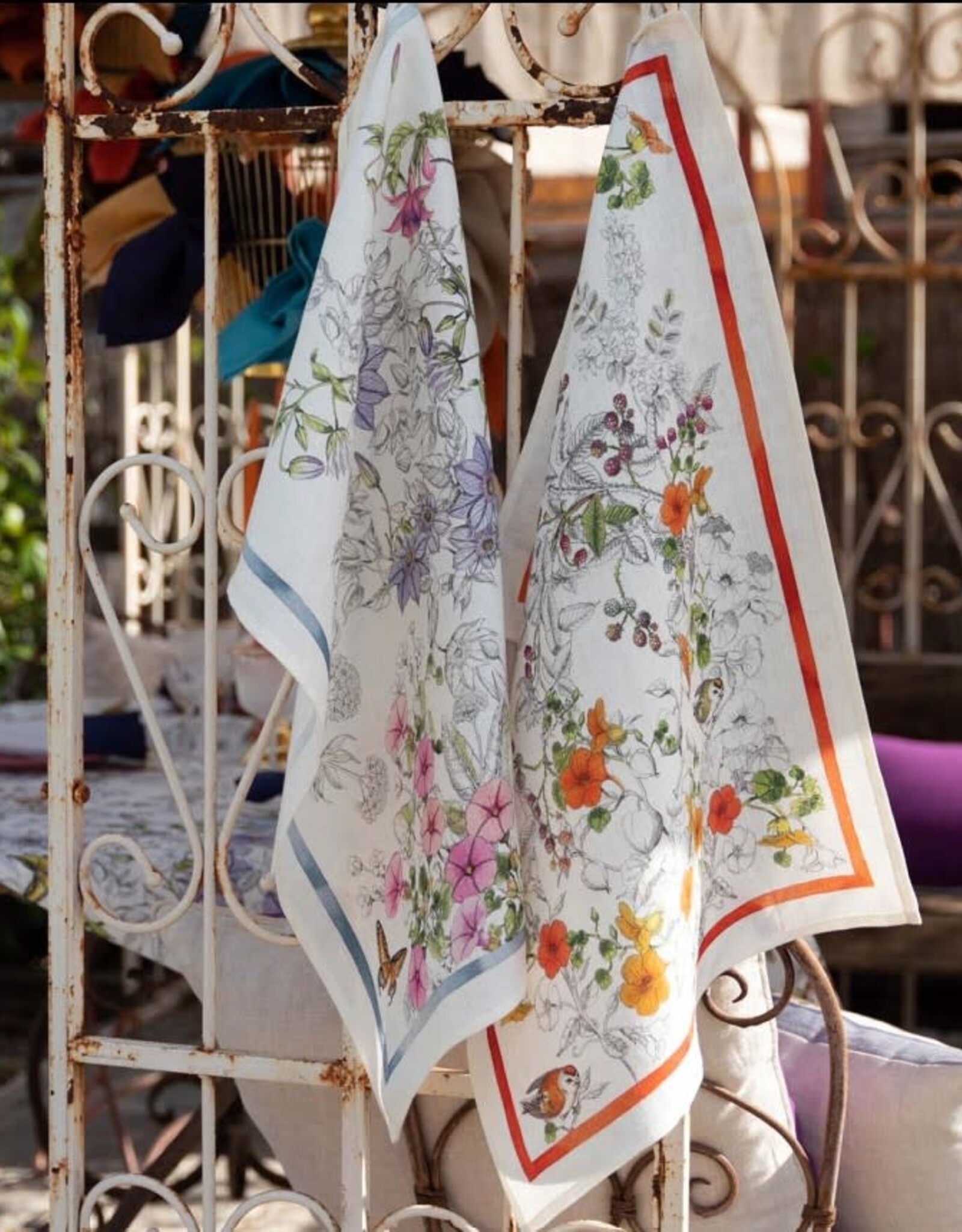 Italian Linen - Gravure - Orange Kitchen Towel 20"x28" Cream