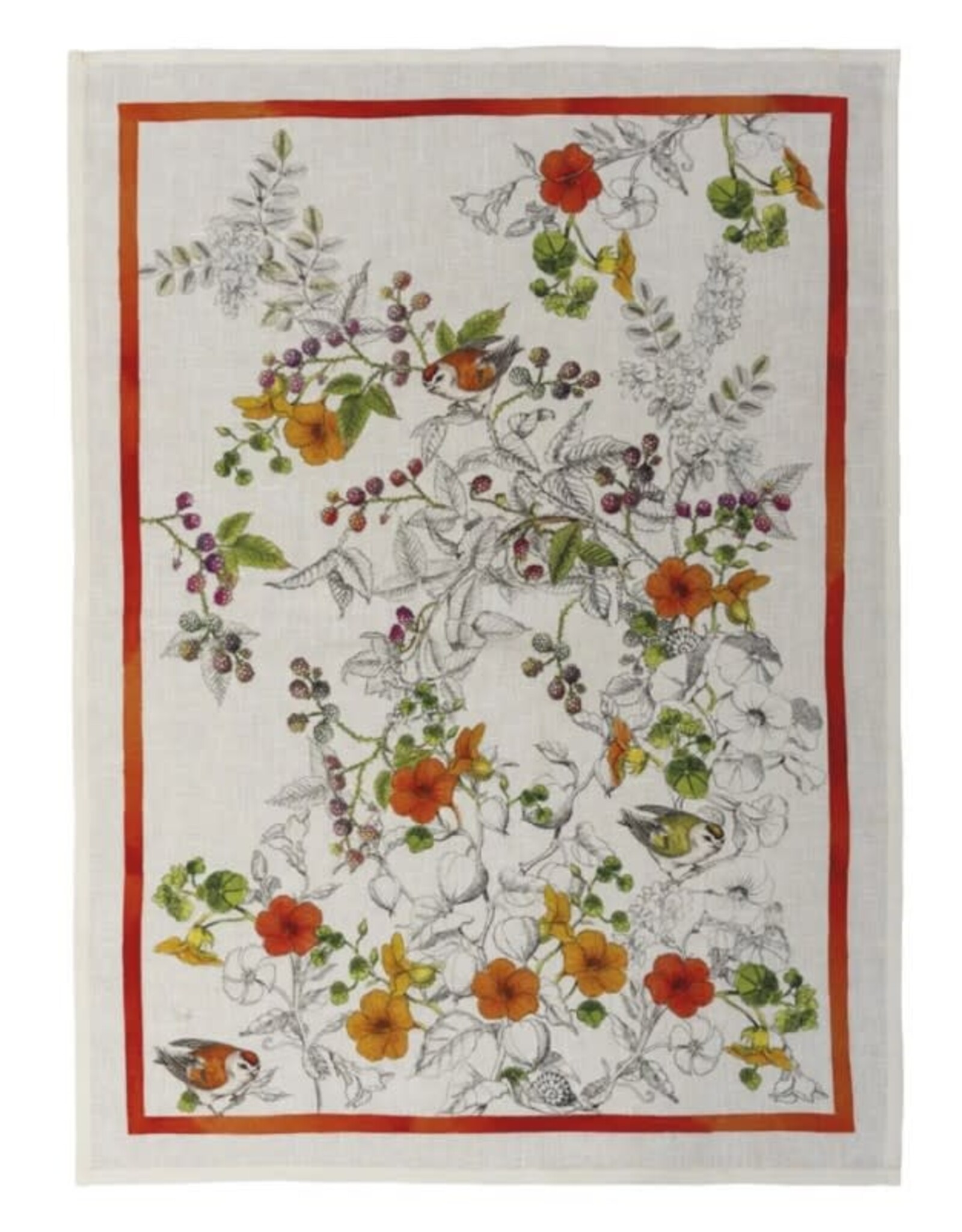 Italian Linen - Gravure - Orange Kitchen Towel 20"x28" Cream