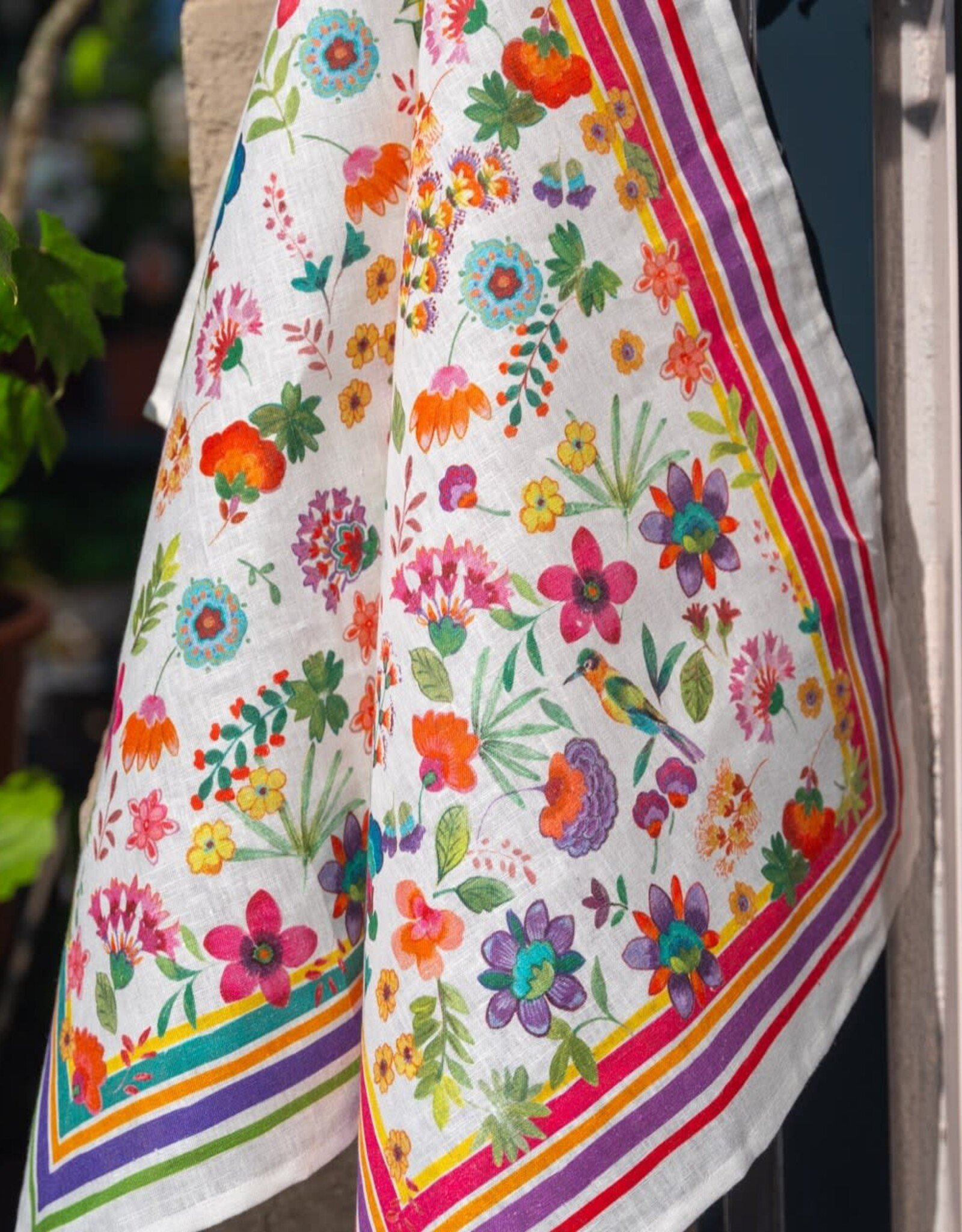 Italian Linen - CAREL GREEN KITCHEN TOWEL 20"x27" CREAM