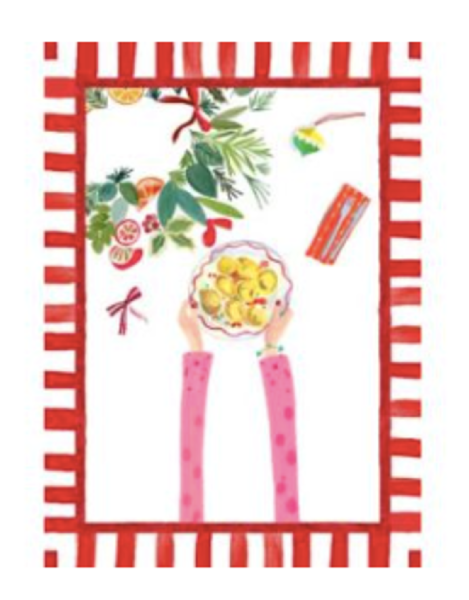 Italian Linen - Hand On XMAS Tortellini Kitchen Towel  20"x28" Cream