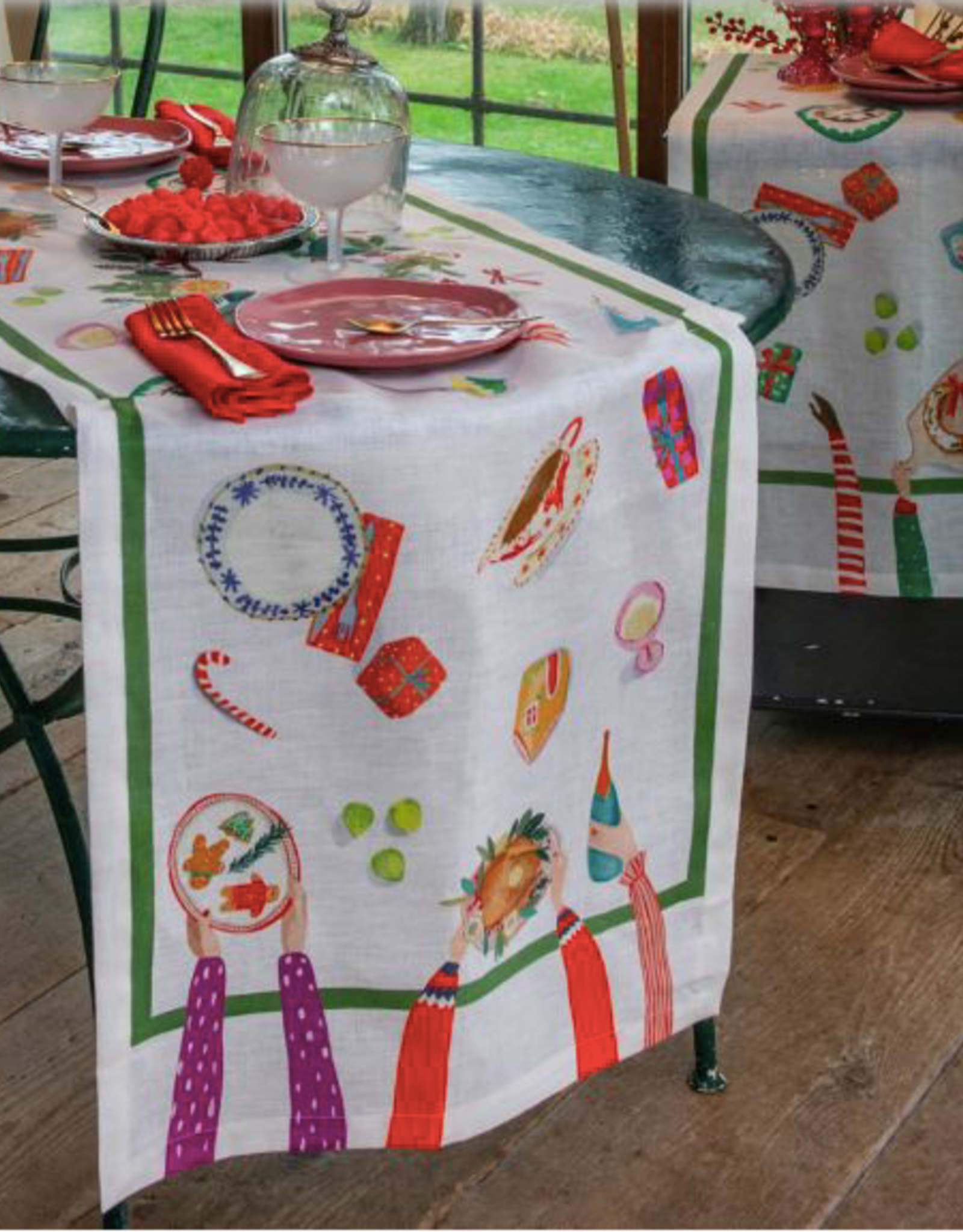 Italian Linen - Hand On XMAS Table Runner Cream 18" x 67"