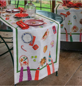 Italian Linen - Hand On XMAS Table Runner Cream 18" x 67"