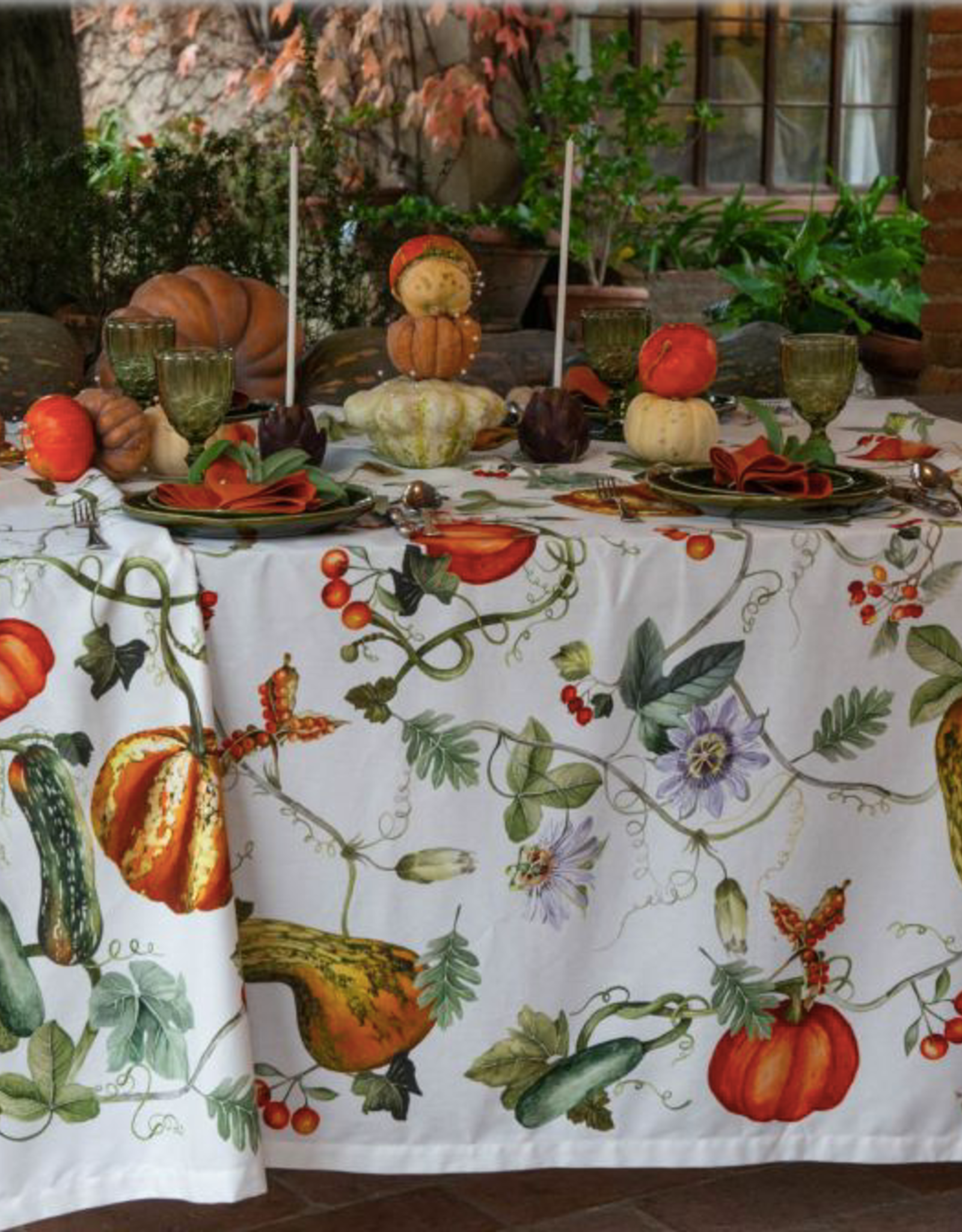 Italian Linen - Kurbis Fiori Table Runner 18" x 67" Natural White