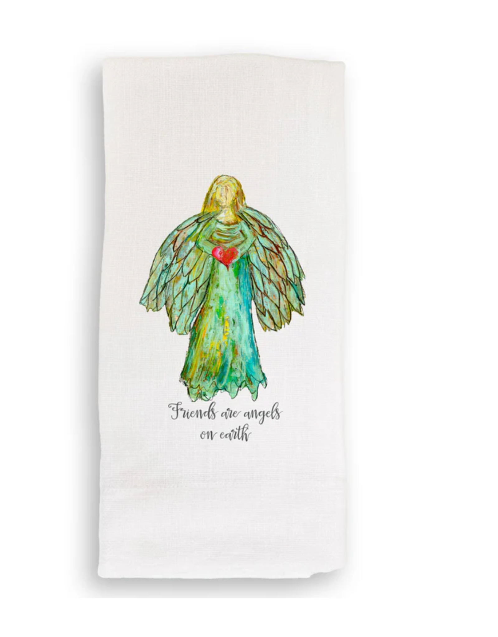 Linen Towel - Colorful Angel with Heart 18" x 24" (100% Linen)