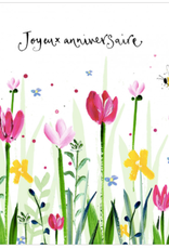 Florals "Joyeux Anniversaire" by Louise Mulgrew Greeting Card 6" x 6"