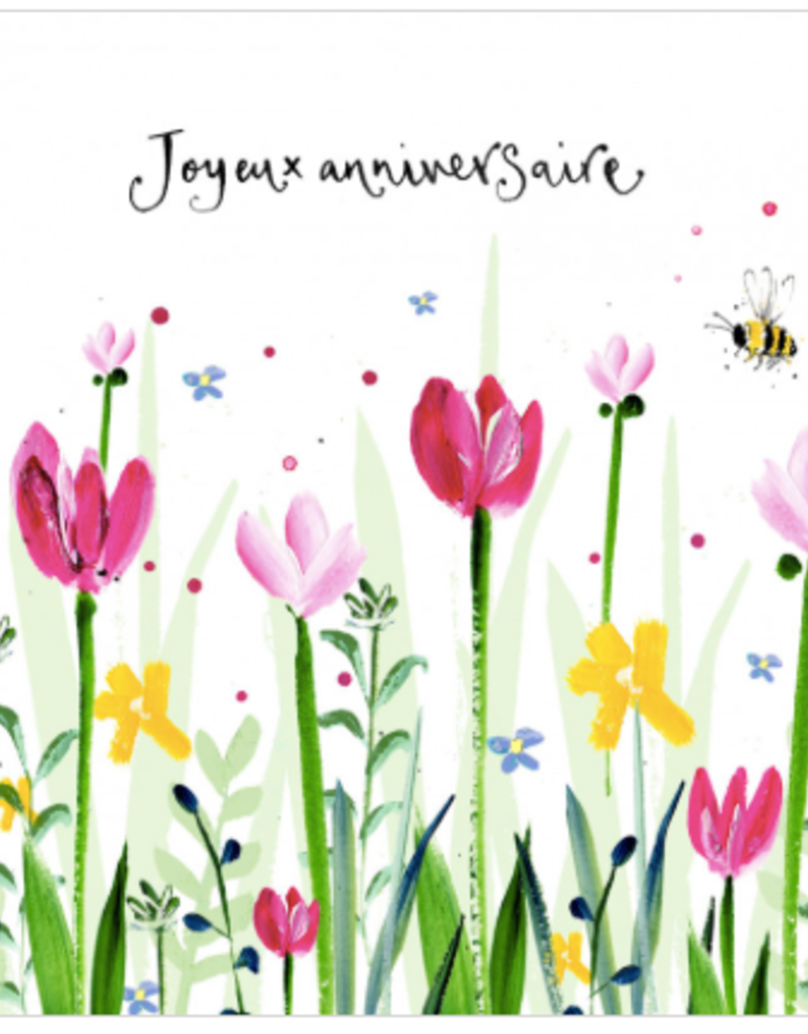 Florals "Joyeux Anniversaire" by Louise Mulgrew Greeting Card 6" x 6"