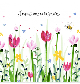 Florals "Joyeux Anniversaire" by Louise Mulgrew Greeting Card 6" x 6"