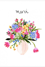 Flower Bouquet "Merci" by Louise Mulgrew Greeting Card 6" x 6"