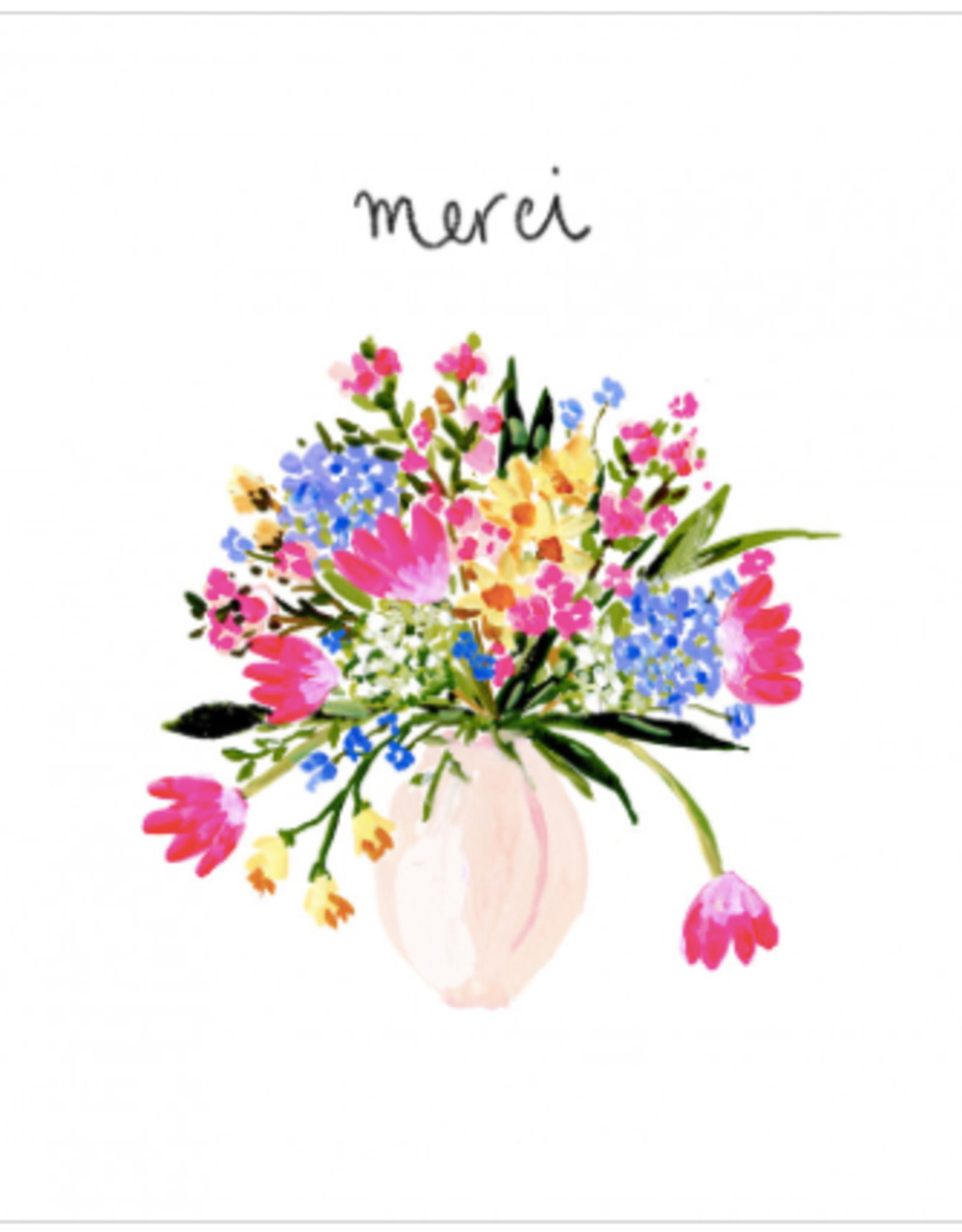Flower Bouquet "Merci" by Louise Mulgrew Greeting Card 6" x 6"