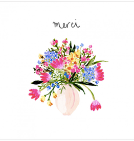 Flower Bouquet "Merci" by Louise Mulgrew Greeting Card 6" x 6"