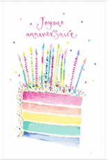 Birthday Cake/Candles  "Joyeux Anniversaire" by Louise Mulgrew Greeting Card 6" x 6"