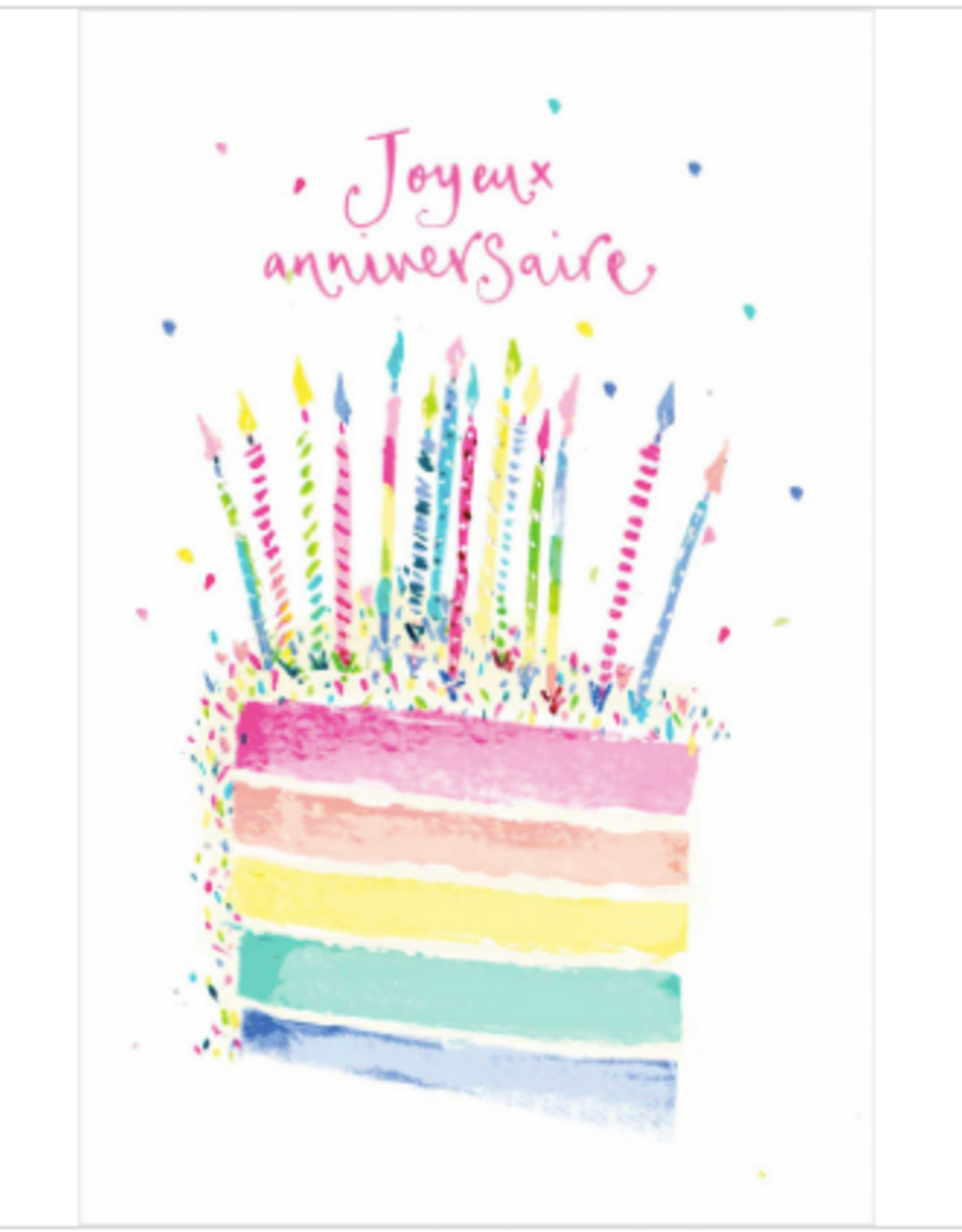 Birthday Cake/Candles  "Joyeux Anniversaire" by Louise Mulgrew Greeting Card 6" x 6"