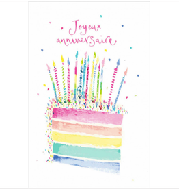 Birthday Cake/Candles  "Joyeux Anniversaire" by Louise Mulgrew Greeting Card 6" x 6"