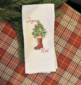 Linen Towel - Christmas Tree Boot (Joyeux Noel) 18" x 24" (100% Linen)