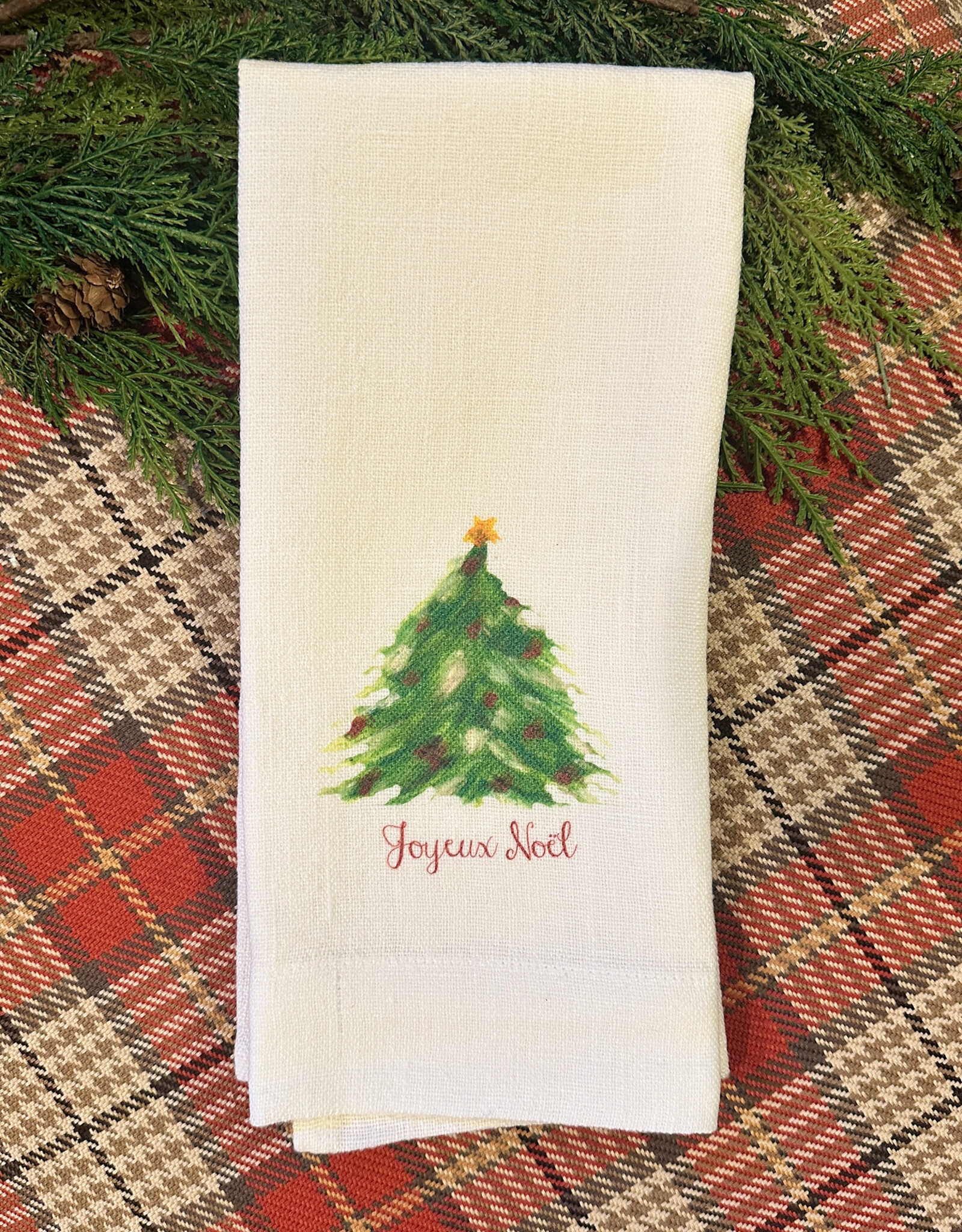 Linen Towel - Tree Joyeux Noel 18" x 24" (100% Linen)