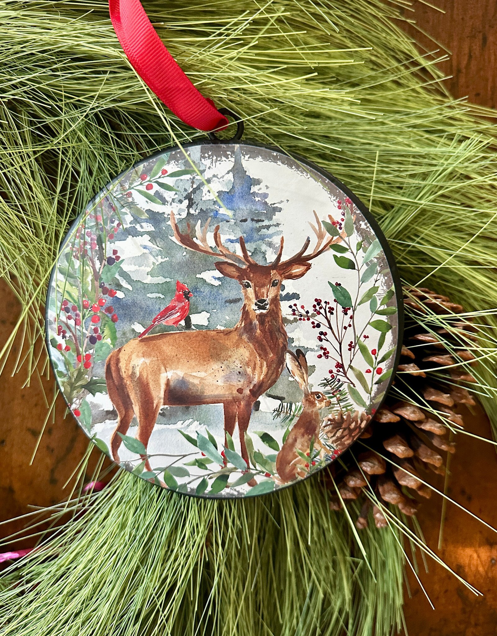 Rustic Deer (Buck) Disc Ornament  6"x 6.5"