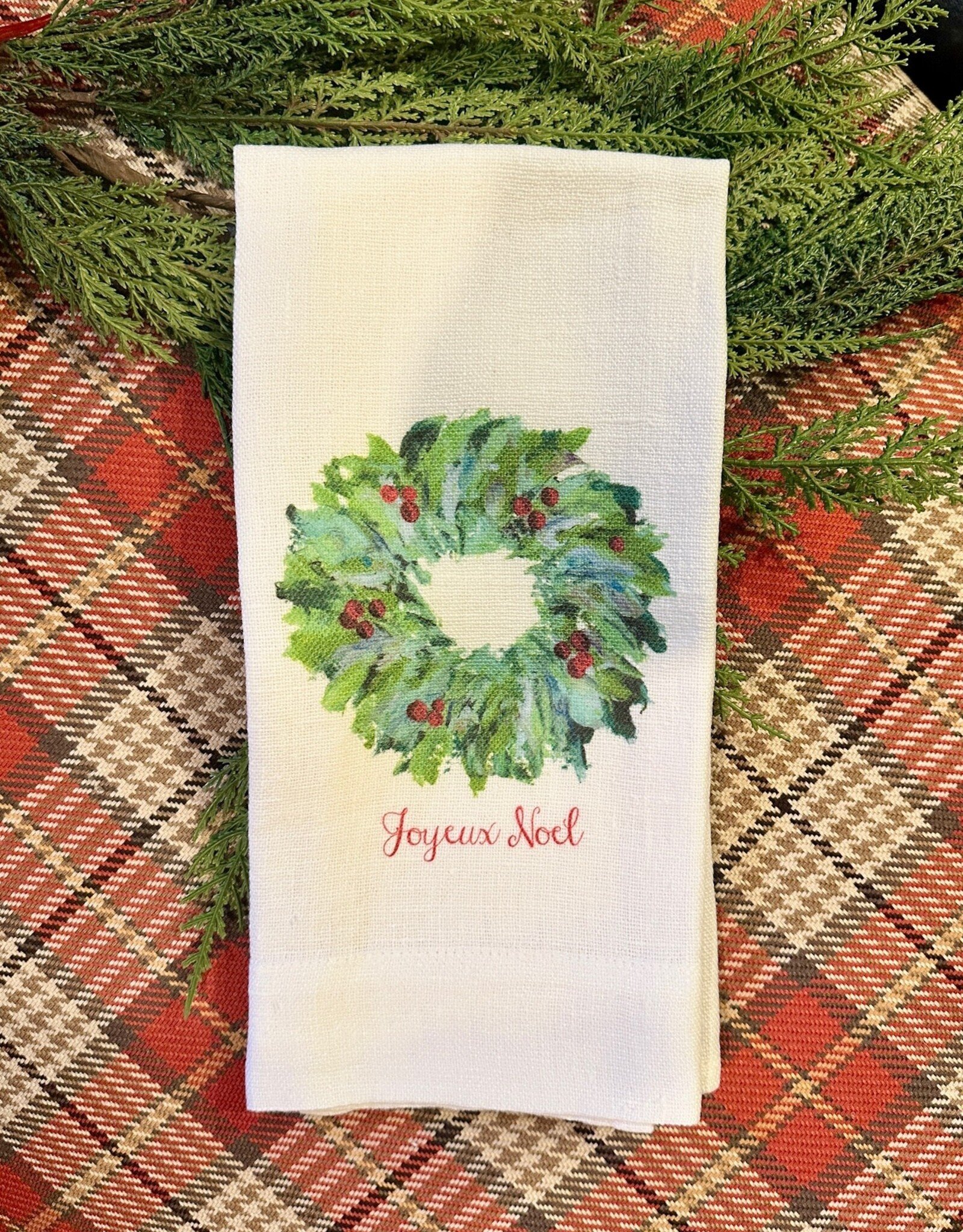 Linen Towel - Wreath - Joyeux Noel 18" x 24" (100% Linen)