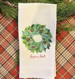 Linen Towel - Wreath - Joyeux Noel 18" x 24" (100% Linen) Linen Towel - Wreath - Joyeux Noel 18" x 24" (100% Linen)