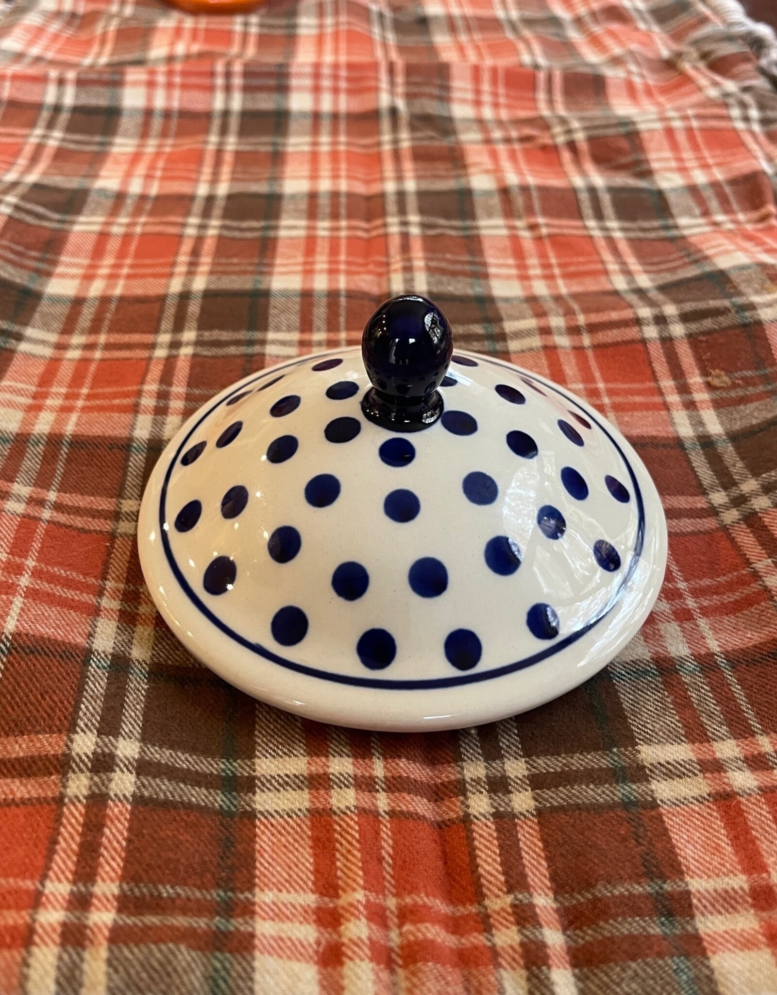 Soup Bowl Tureen LID ONLY - White w/Blue Dots  - .75L (25 oz)