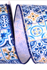 reliant ribbons MEDITERANEO TILES STYLE WIRED EDGE RIBBON - 2.5" X 10YARDS