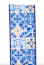 reliant ribbons MEDITERANEO TILES STYLE WIRED EDGE RIBBON - 2.5" X 10YARDS