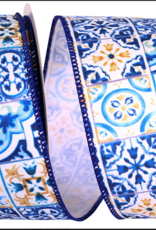 reliant ribbons MEDITERANEO TILES STYLE WIRED EDGE RIBBON - 2.5" X 10YARDS