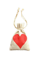Linen Sachet w/Red Heart Filled w/French Lavender - 4" x 6"