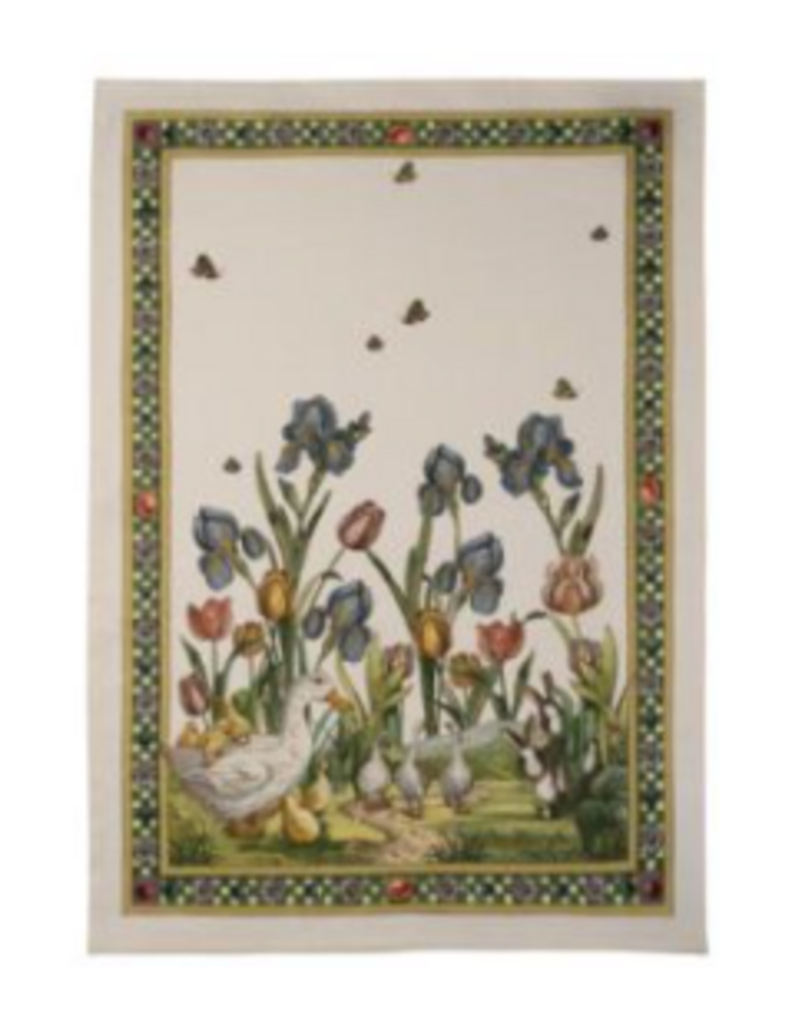 Italian LInen -  Bunny Garden Azzurro Cream Towel 20" x 28" (100% Linen)