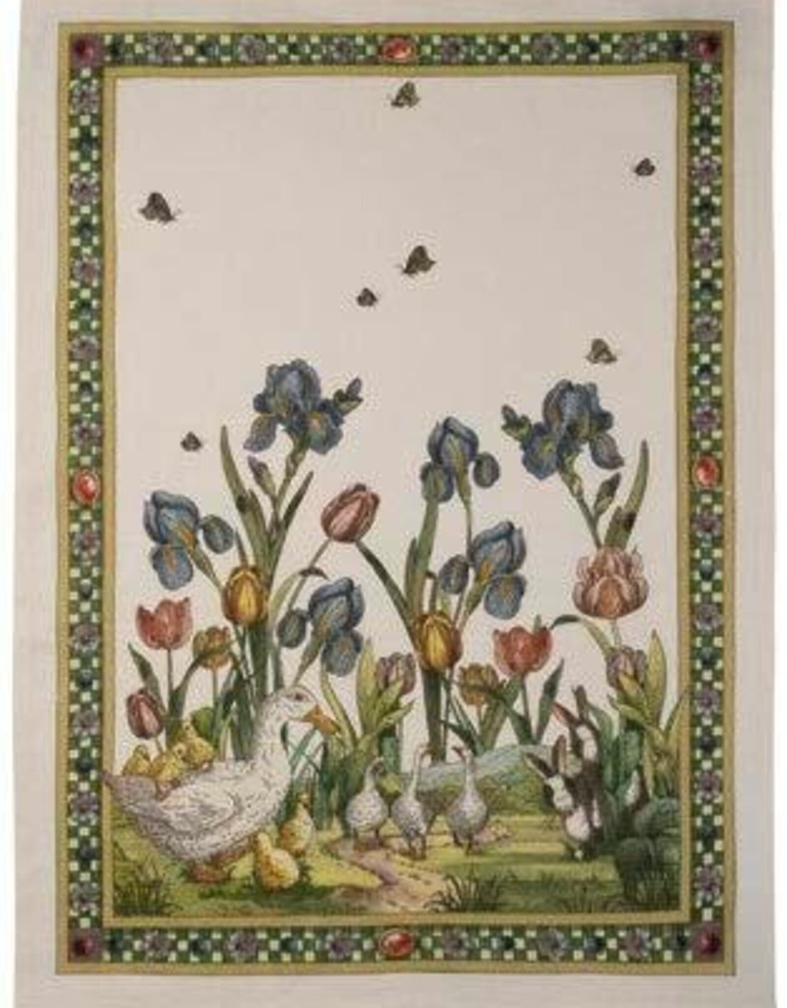 Italian LInen -  Bunny Garden Azzurro Cream Towel 20" x 28" (100% Linen)