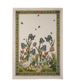 Italian LInen -  Bunny Garden Azzurro Cream Towel 20" x 28" (100% Linen)