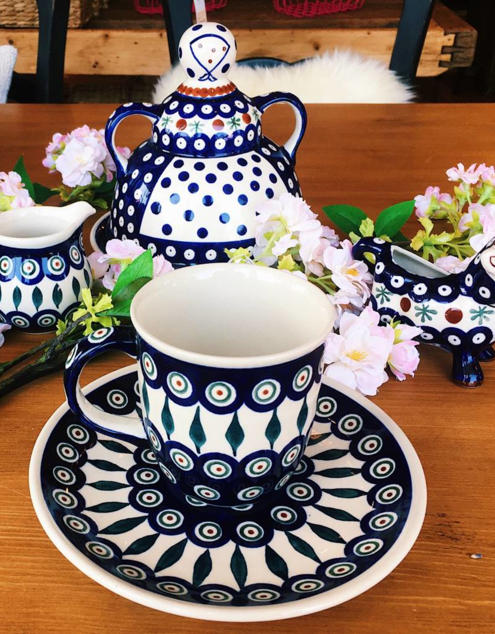 Polish Pottery Mug - Peacock Pattern