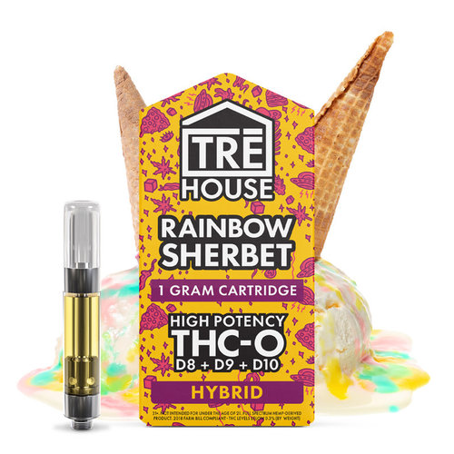 Tre House THC-O Cartridge + D8 + D9 + D10 - Rainbow Sherbet - 1g Tre House THC-O Cartridge + D8 + D9 + D10 - Rainbow Sherbet - 1g