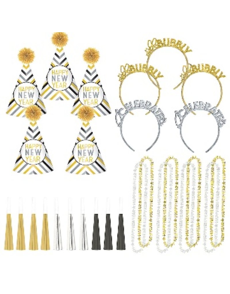New Years Glitz and Glam Kit For 10 Black/Gold/Silver