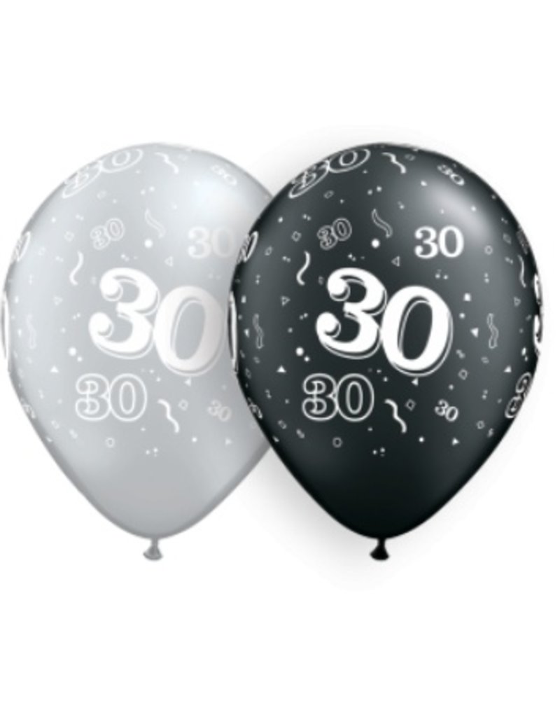 11" #30 Around Silver & Black Balloons  (Without Helium)