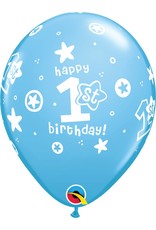 11" 1st Birthday Blue Circle Stars Balloons (Without Helium)