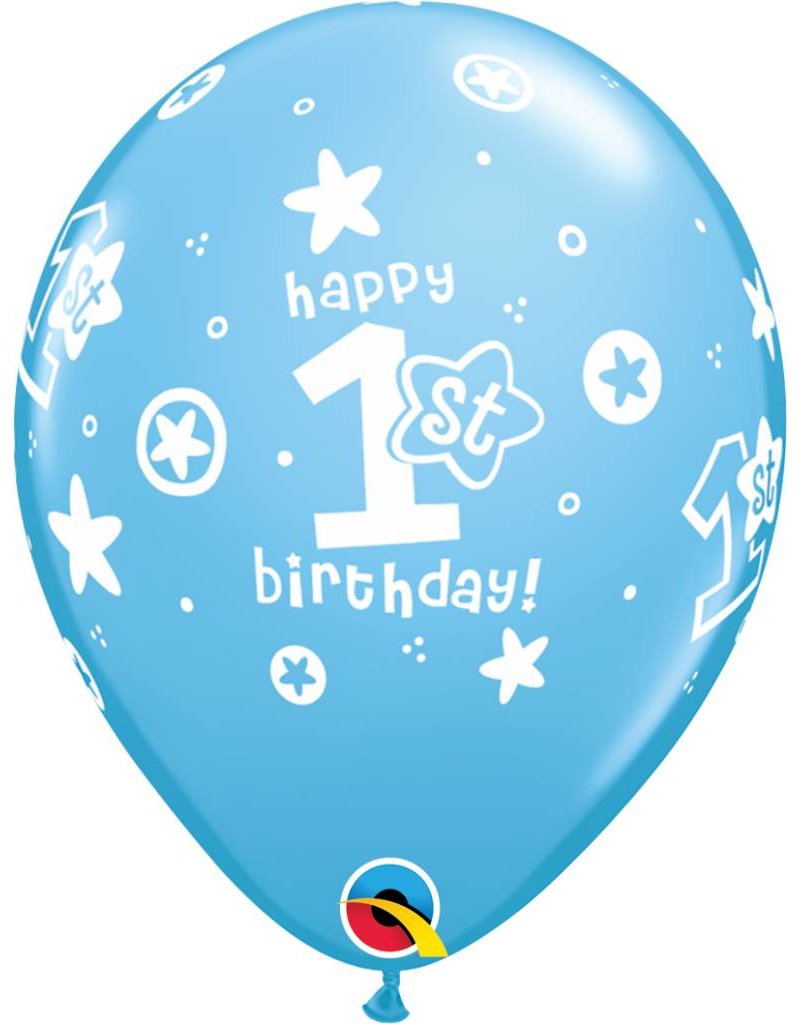 11" 1st Birthday Blue Circle Stars Balloons (Without Helium)