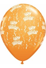 11" Birthday Around Mandarin Orange Balloons (Without Helium)