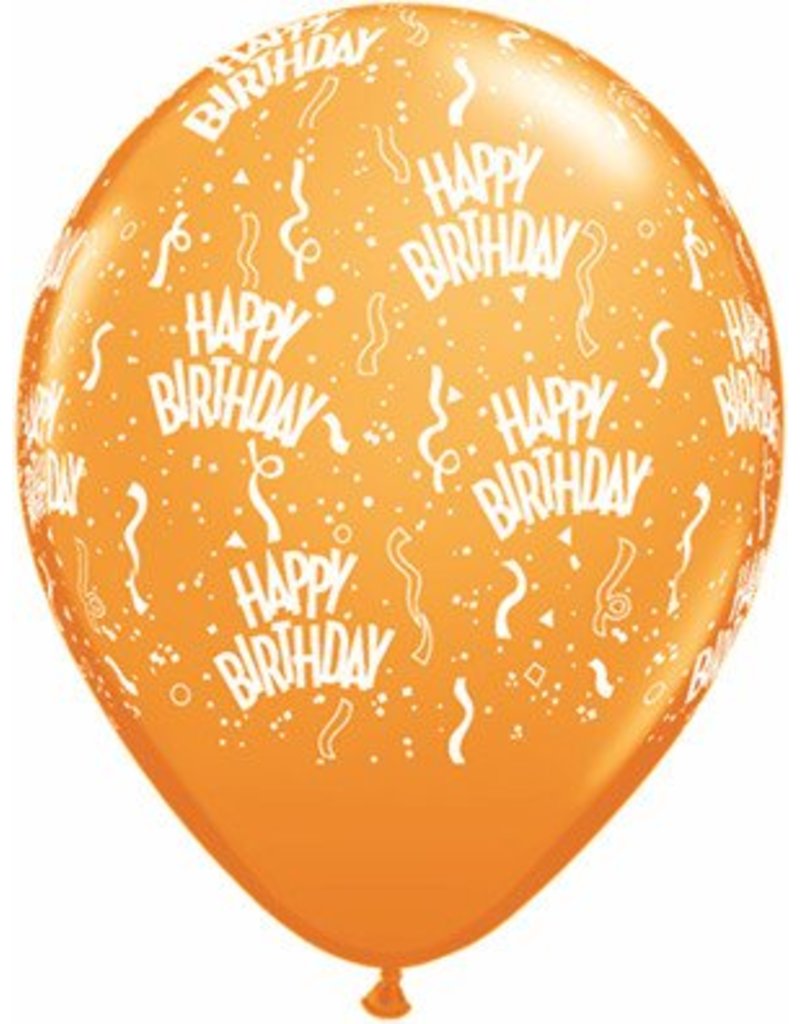 11" Birthday Around Mandarin Orange Balloons (Without Helium)
