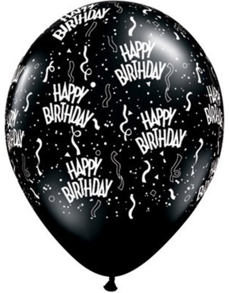 11" Birthday Around Onyx Black Balloons (Without Helium)