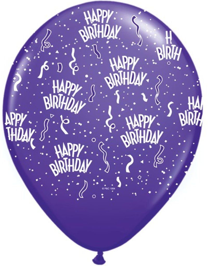 11" Birthday Around Purple Violet Balloons (Without Helium)