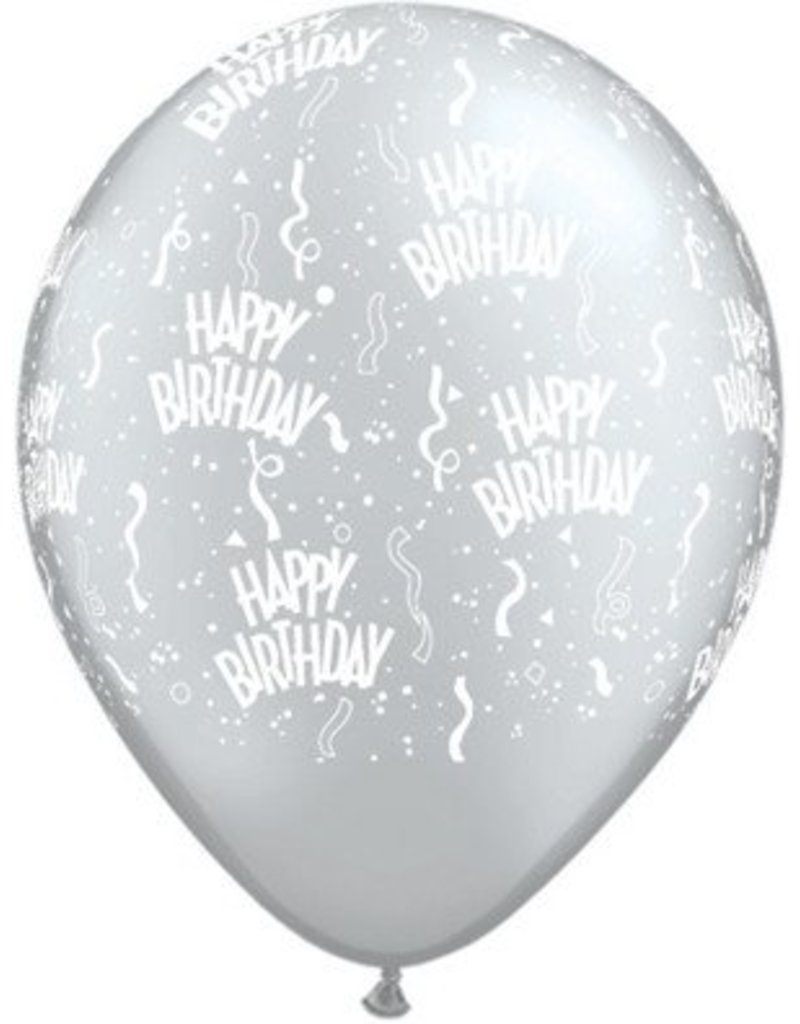 11" Birthday Around Silver Balloons (Without Helium)