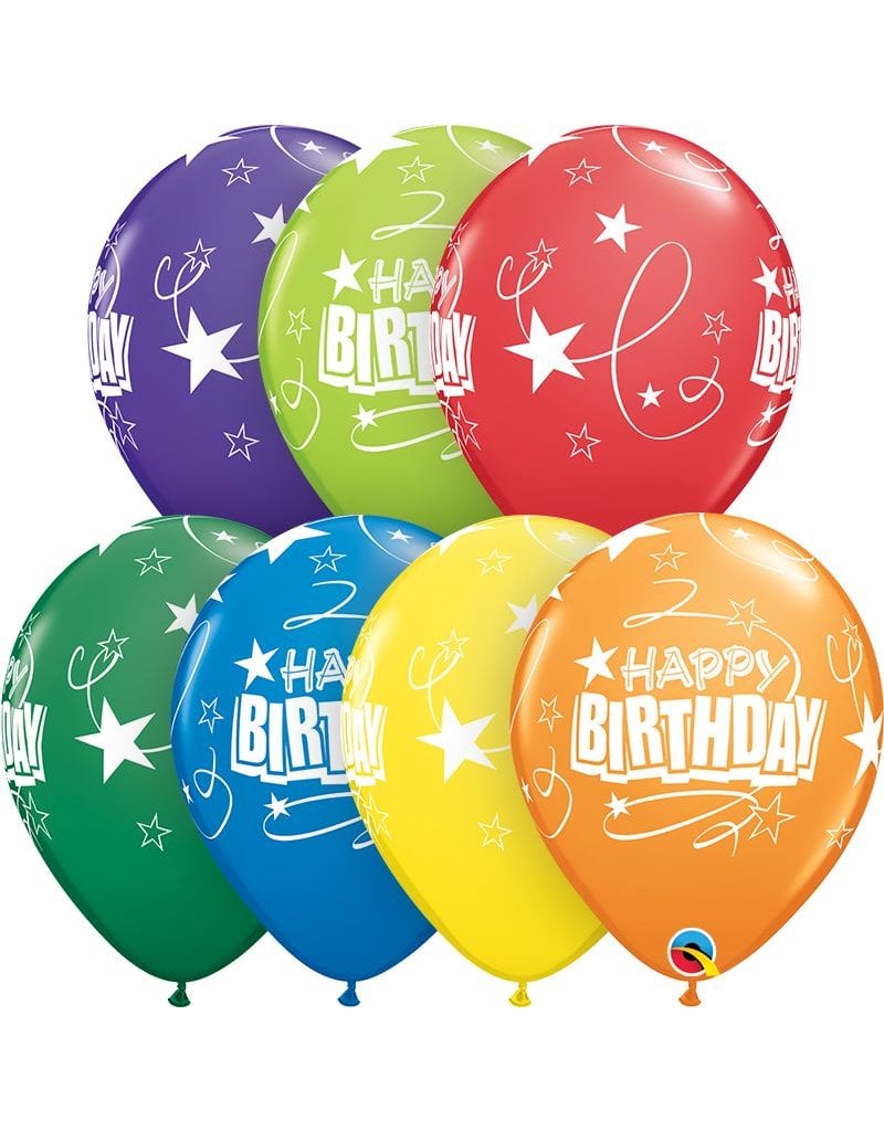 11" Birthday Carnival Loops & Stars Balloons (Without Helium)